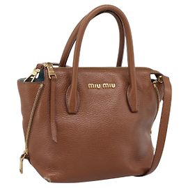 Miu Miu Hand Bag Leather 2way Brown Gold