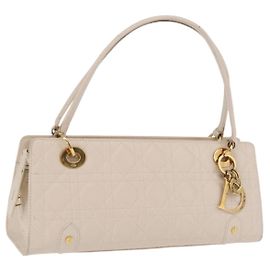 Christian Dior Canage Shoulder Bag Lamb Skin Beige Gold Tone