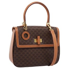Céline CELINE Macadam Canvas Hand Bag PVC Leather 2way Brown Gold