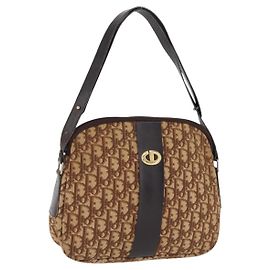 Christian Dior Trotter Canvas Shoulder Bag Beige Gold