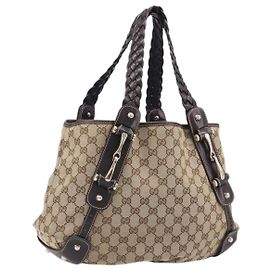 GUCCI GG Canvas Tote Bag Beige Gold Tone 162900