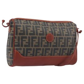 FENDI Zucca Canvas Mamma Baguette Shoulder Bag PVC Brown Black