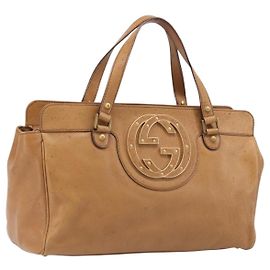 GUCCI Interlocking Hand Bag Leather Brown Gold 121551