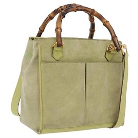 GUCCI Bamboo Hand Bag Suede 2way Green Gold 000 122 0316