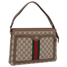 GUCCI GG Supreme Web Sherry Line Shoulder Bag PVC Beige 14 02 013