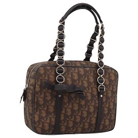 Christian Dior Trotter Romantic Shoulder Bag PVC Brown Silver