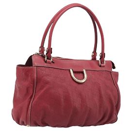 GUCCI GG Canvas Guccissima Abbey Hand Bag Leather Red Gold 189831