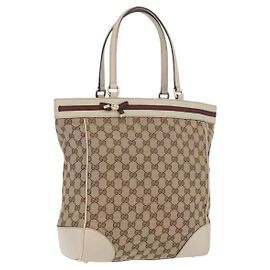 GUCCI GG Canvas Web Sherry Line Princi Tote Bag Beige Gold 257062