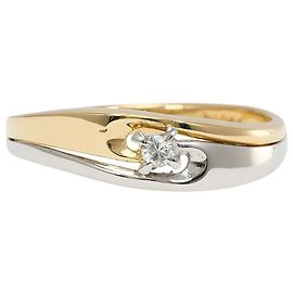 Autre Marque Anello fede in oro giallo 18K e platino con diamante