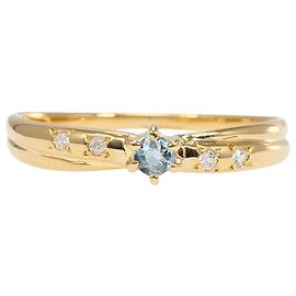 Autre Marque Bandring aus 18K Gelbgold mit Aquamarin und Zirkonia