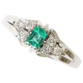 Autre Marque PT900 Platin-Bandring mit Diamant und Smaragd