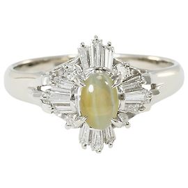 Autre Marque PT900 Platin-Bandring mit Katzenauge und Diamant