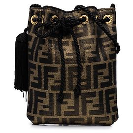 Borsa bucket con coulisse Fendi Brown Zucca Canvas