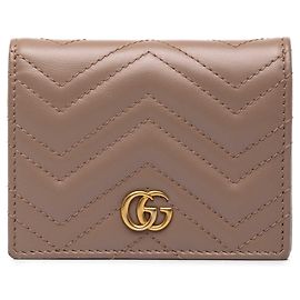 Portafoglio compatto Gucci Brown GG Marmont in pelle di vitello matelassé