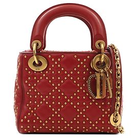 Dior Mini Lady Dior Supple aus rotem Lammleder Cannage mit Nieten