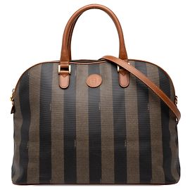 Fendi Dome Satchel aus braunem Pequin beschichtetem Canvas