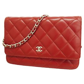 Portafoglio a spalla Chanel Matelassé con catena in pelle d'agnello rossa