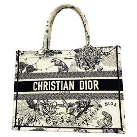 Borsa Tote in tela Christian Dior in nero e avorio