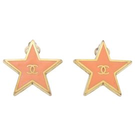VINTAGE CHANEL STERNE-OHRRINGE ROSA EMAILLE CC LOGO