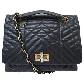 LANVIN HAPPY MEDIUM HANDTASCHE AUS SCHWAREM STEPPLEDER SCHULTERTASCHE