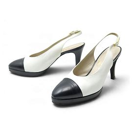 Scarpe CHANEL Décolleté in Pelle Nero e Bianco 37.5 Slingbacks Heels Shoes