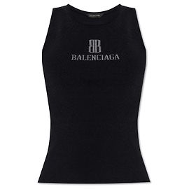 Balenciaga Logo Top Schwarz Gerippt
