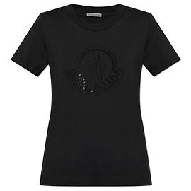 Camiseta de algodón negra con logotipo Moncler