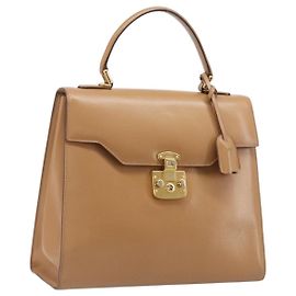 GUCCI Hand Bag Leather Beige Gold Tone 000 256 0192