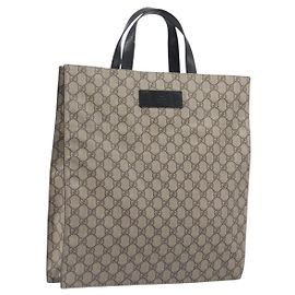 GUCCI GG Supreme Hand Bag PVC Beige Silver 456217