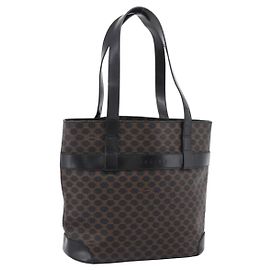 Céline CELINE Macadam Canvas Tote Bag PVC Leather Black Gold