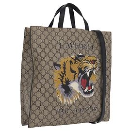 GUCCI GG Supreme Tote Bag PVC 2way Beige Gold Tone 450950