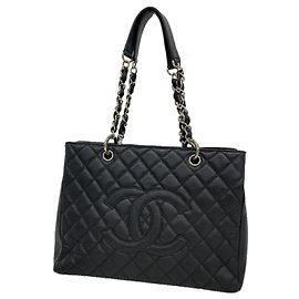 Chanel Tote Bag aus schwarzem genarbtem Kalbsleder