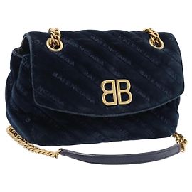 Balenciaga BB Chain Round Quilted Velvet Large