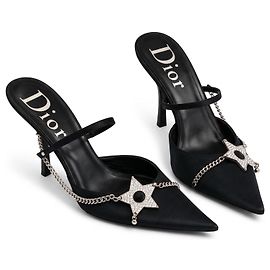 Dior Hardcore 2003 Décolleté Slingback Raso Nero Stelle Cristallo EU 39