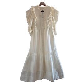 Vestido Sea New York blanco de algodón con volantes y puntillas