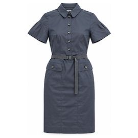 Burberry Navy Cotton Short Sleeve Belted Shirt Dress