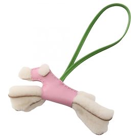 Charm Hermès Buddy in pelle di agnello rosa verde avorio