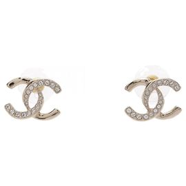 Boucles d'oreilles Chanel plaquées or avec strass Coco Mark