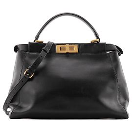 FENDI - Borsa a mano Peekaboo medium Fendi in pelle liscia nera
