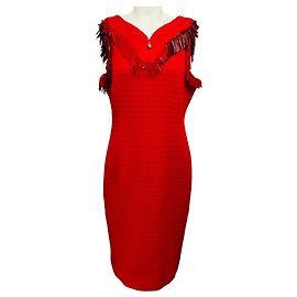 Ärmelloses Fransenkleid Chanel Rot Paris-Dallas Metiers d'Art Pre-Fall 2014 Kollektion
