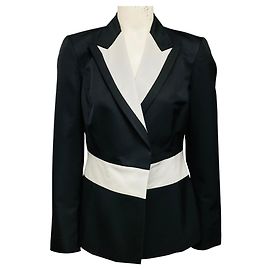 Blazer Carolina Herrera de lana y seda negra con ribete plateado