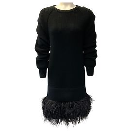 Michael Kors Collection schwarzes Kaschmir-Strickkleid mit Federbesatz
