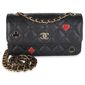 Chanel Casino Handyhalter mit Klappe aus schwarzem gestepptem Kaviarleder