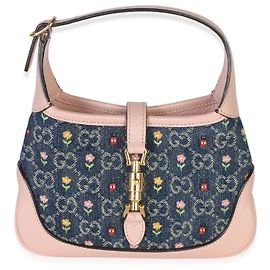 Gucci Mini Jackie 1961 Hobo Love Parade in Denim Rosa Chiaro con Monogramma GG e Pelle di Vitello