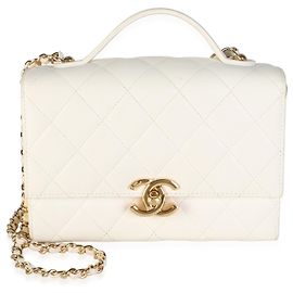 Borsa a patta Mini Golden Plate in pelle d'agnello matelassé bianca Chanel