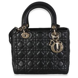 Christian Dior Black Lambskin Cannage Medium Lady Dior
