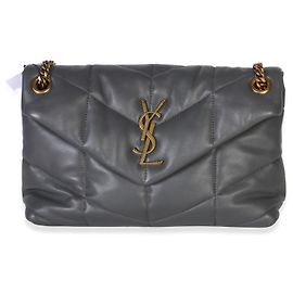 Autre Marque Borsa Saint Laurent Small Loulou Puffer in pelle di agnello matelassé grigia con catena