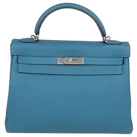 Hermès Borsa Hermes Kelly Retourne 32 in pelle Togo Vert Bosphore con hardware Palladium