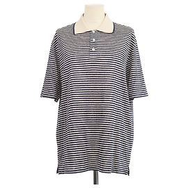 Loro Piana Gestreiftes Polohemd aus Leinen in Navy Blau und hellem Beige