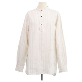Camicia a maniche lunghe con bottoni Elia in lino a righe Off White Loro Piana
